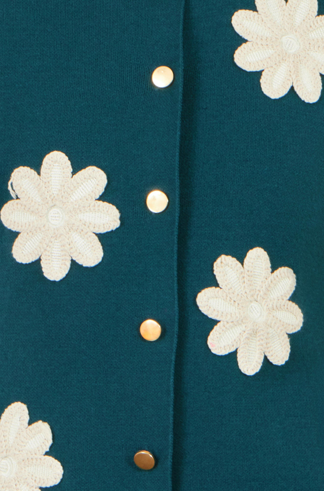 Strickweste mit Blumenapplikationen, Petrol