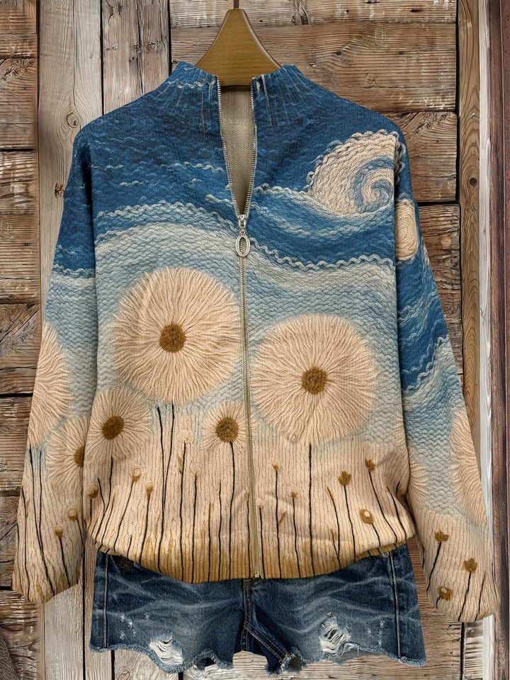 Quinn | Gesteppte Strickjacke mit Pusteblumen-Print