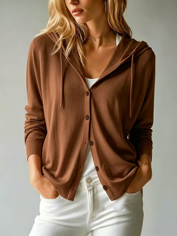 Kapuzen-Strickjacke | Kaffeebraun