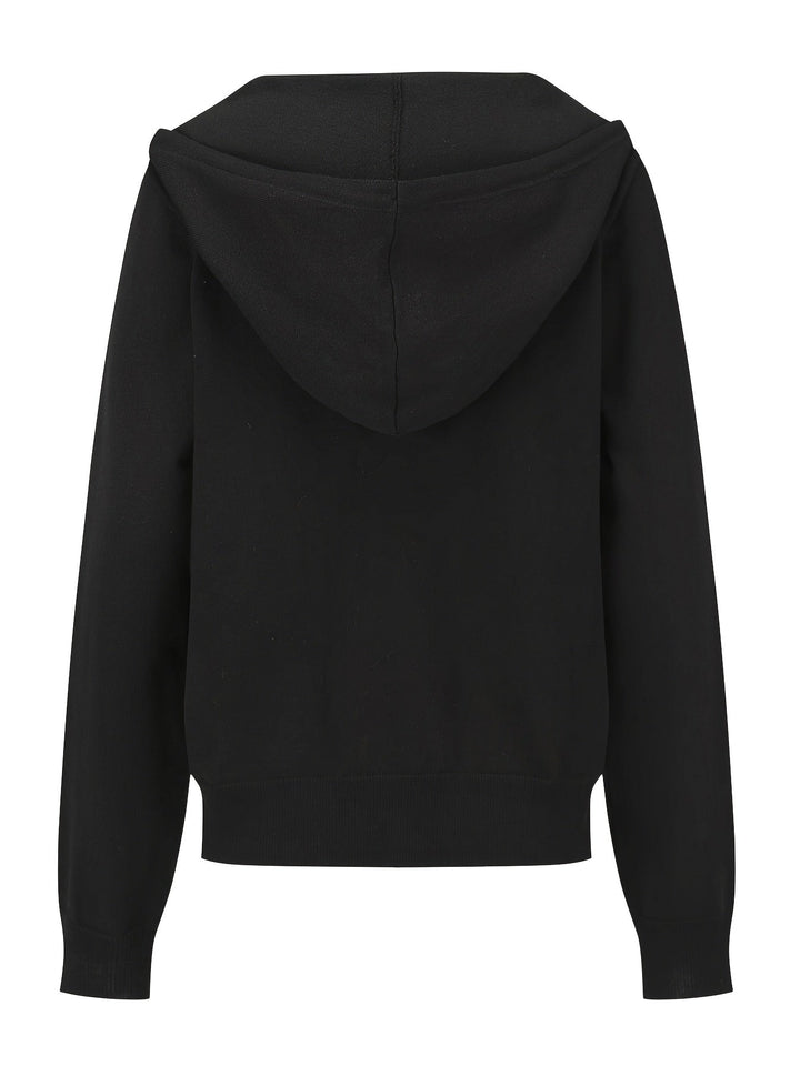 Kapuzen-Strickjacke | Schwarz