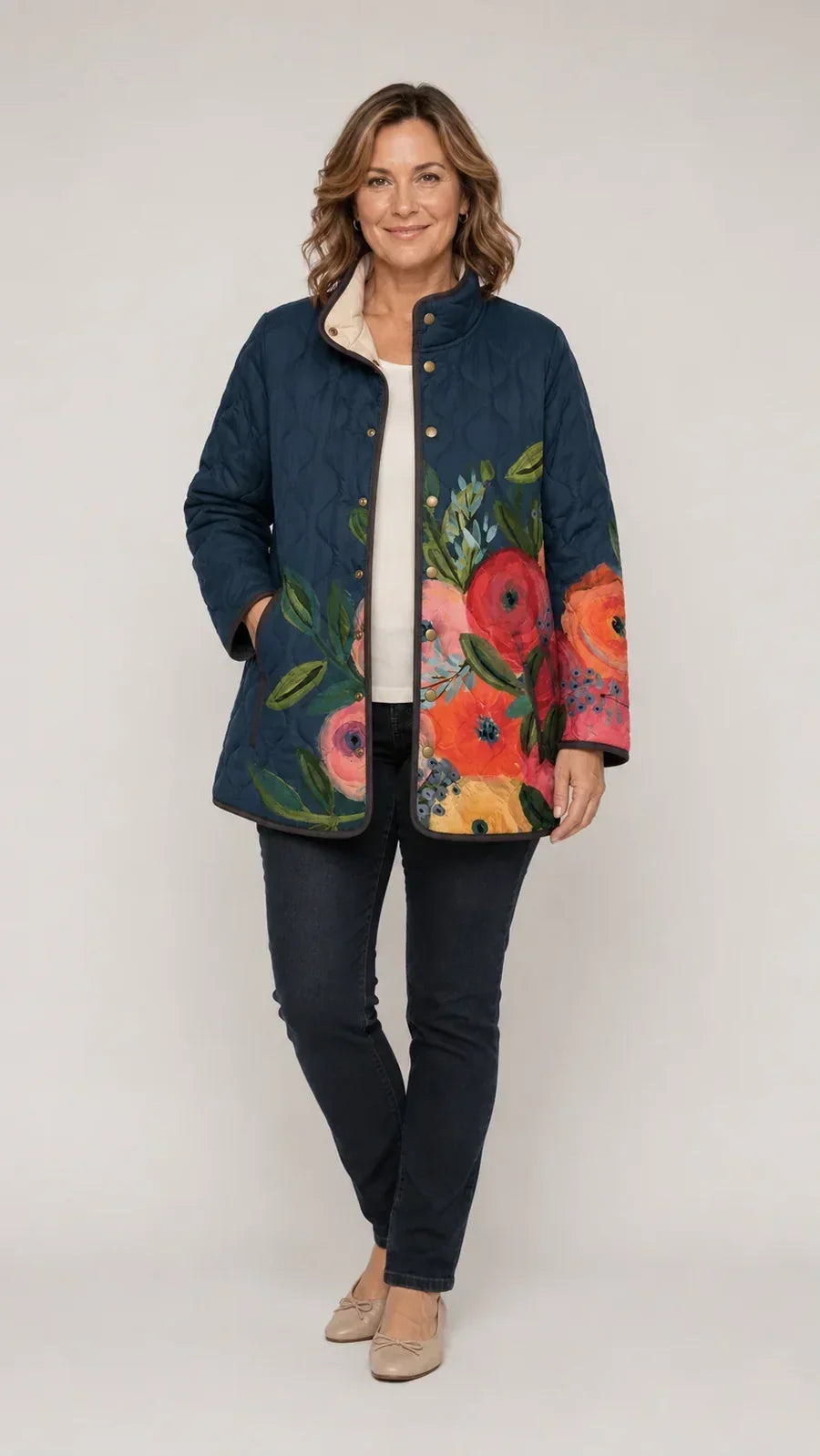 Amaya | Gesteppte Jacke mit Retro-Blumenmuster
