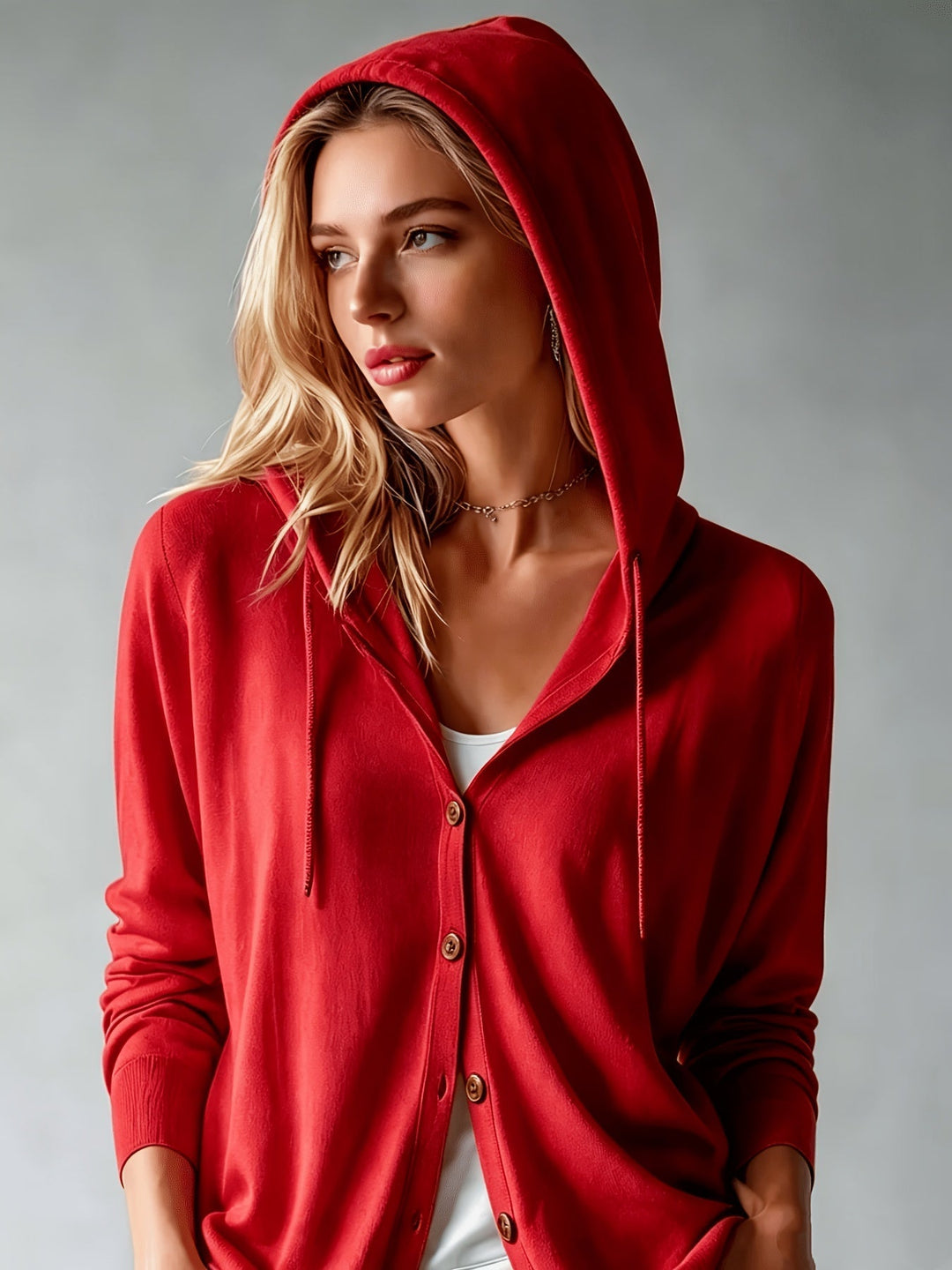 Kapuzen-Strickjacke | Rot