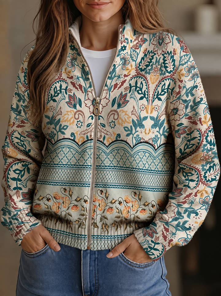 Olivia | Strickjacke mit botanischem Vintage-Blumenprint