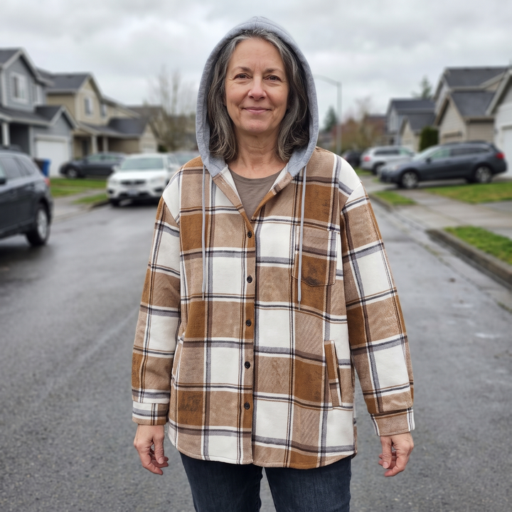 Nora | Moderner Damen Karomuster Kapuzenpullover für den Herbst
