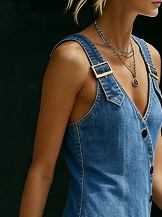 Niamh | Langes Jeanskleid mit Knopfleiste