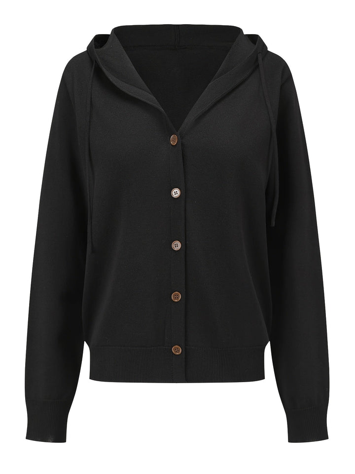 Kapuzen-Strickjacke | Schwarz