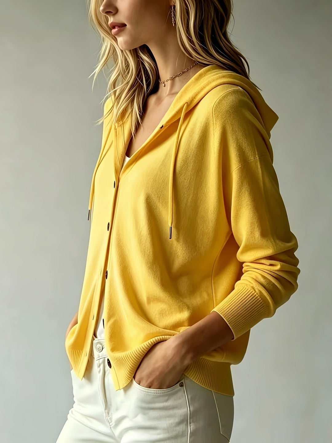 Kapuzen-Strickjacke | Senfgelb