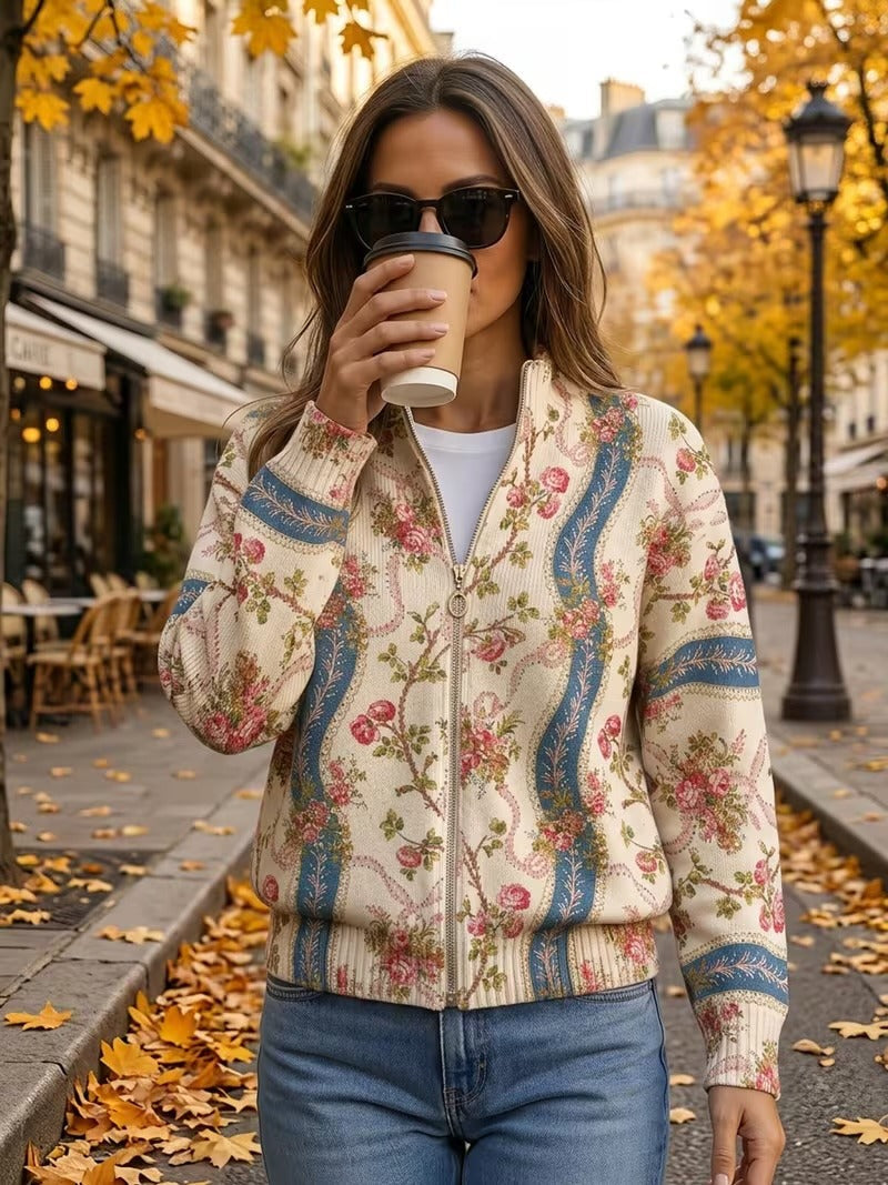 Camila | Strickjacke mit Kletterblumen-Print