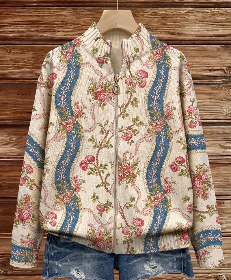 Camila | Strickjacke mit Kletterblumen-Print