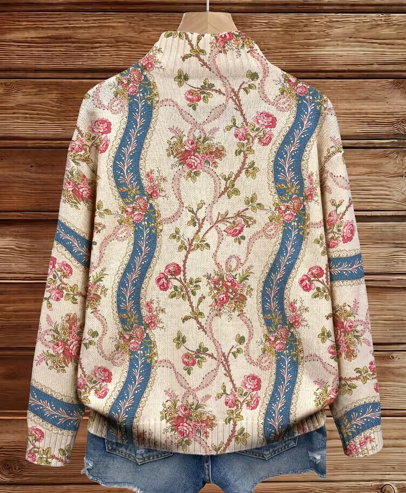 Camila | Strickjacke mit Kletterblumen-Print