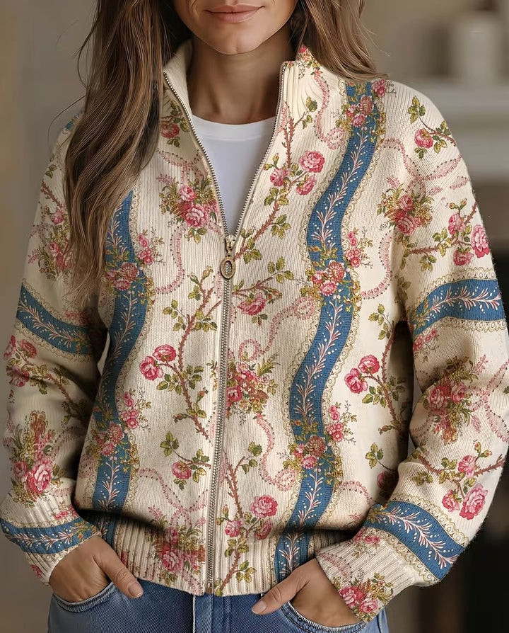 Camila | Strickjacke mit Kletterblumen-Print