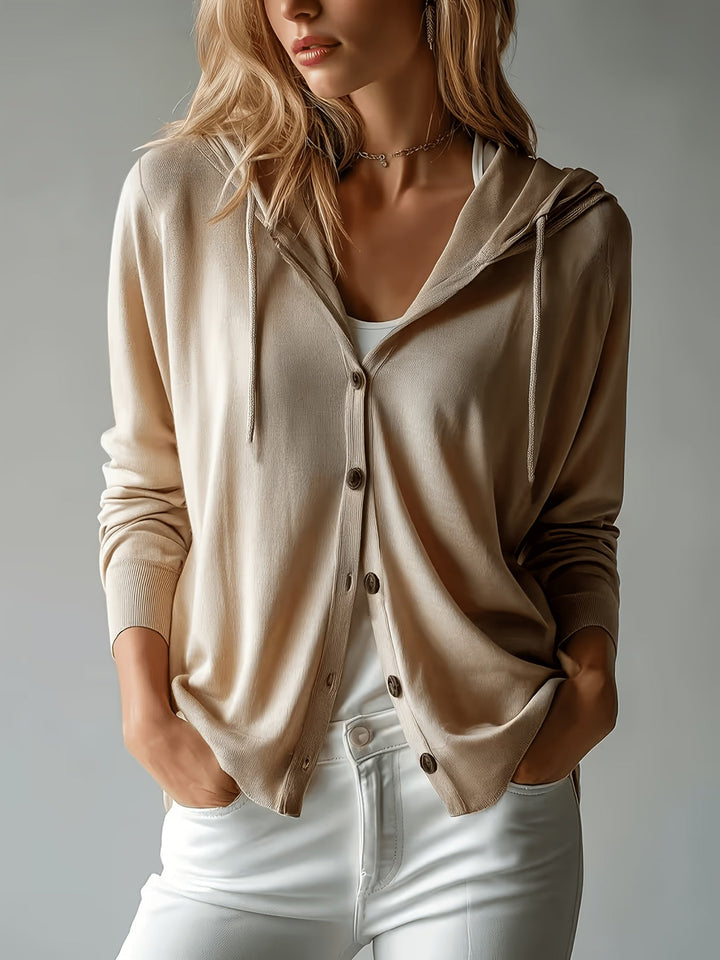 Kapuzen-Strickjacke | Khaki