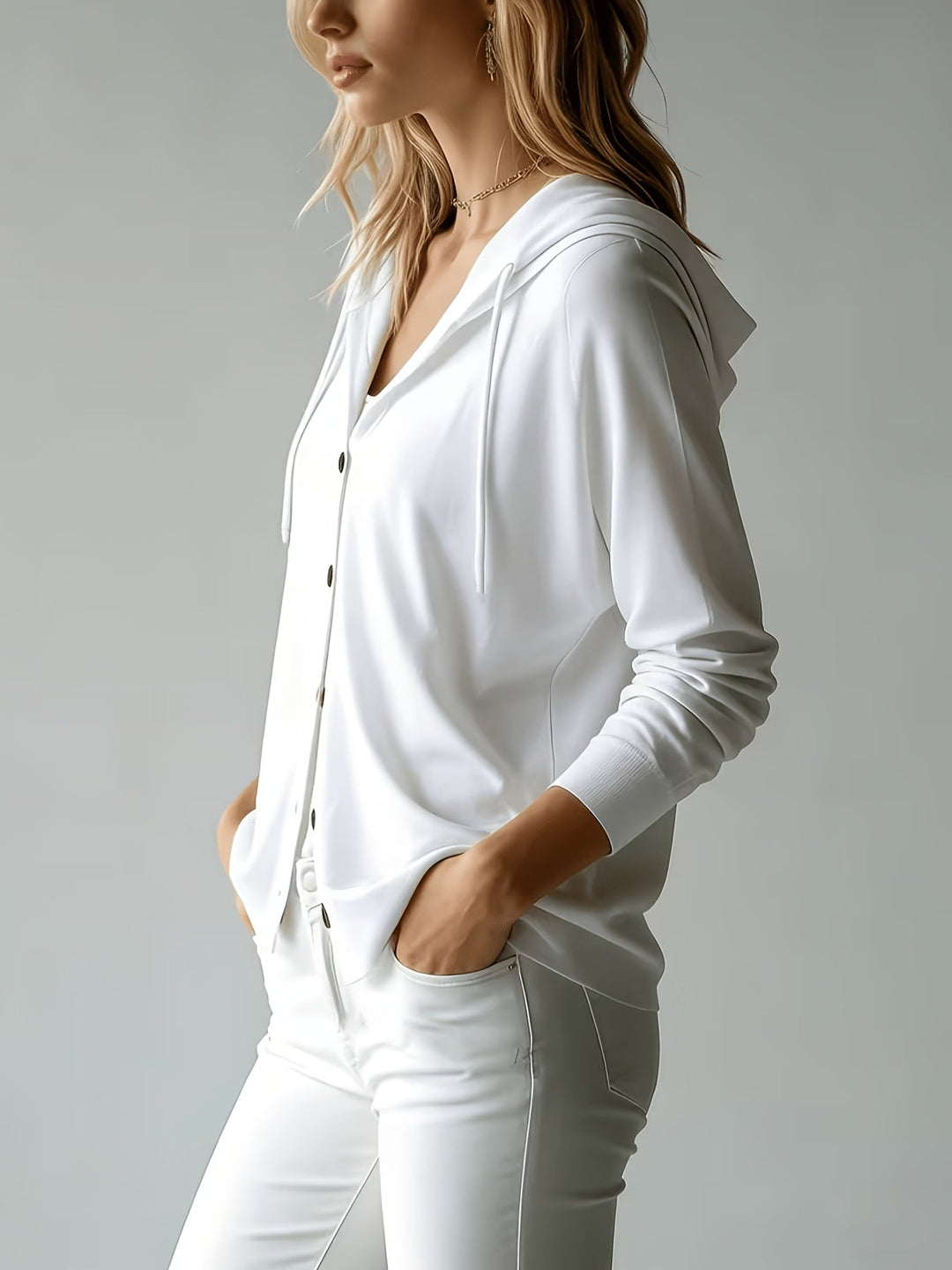 Kapuzen-Strickjacke | Weiß