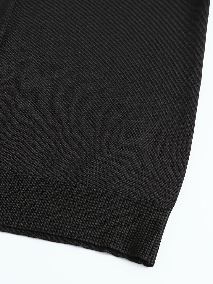 Kapuzen-Strickjacke | Schwarz