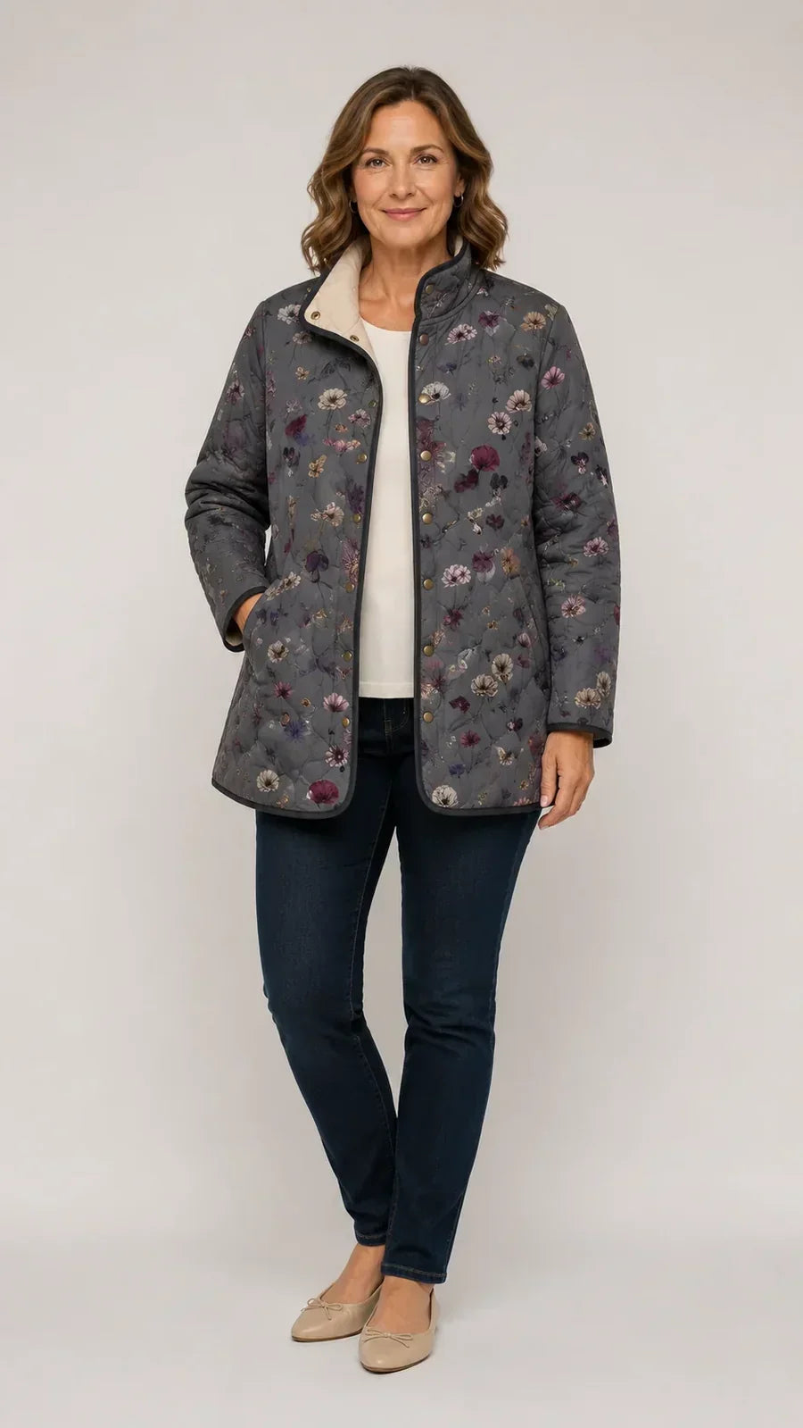 Niva | Gesteppte Jacke mit Vintage-Blumenmuster