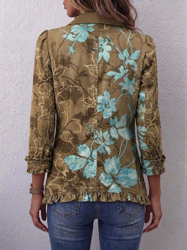 Lilia | Boho Rüschenjacke mit Vintage-Blumen im Farbverlauf