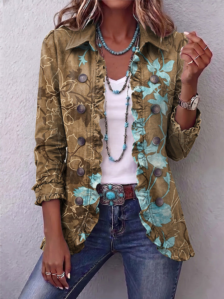 Lilia | Boho Rüschenjacke mit Vintage-Blumen im Farbverlauf