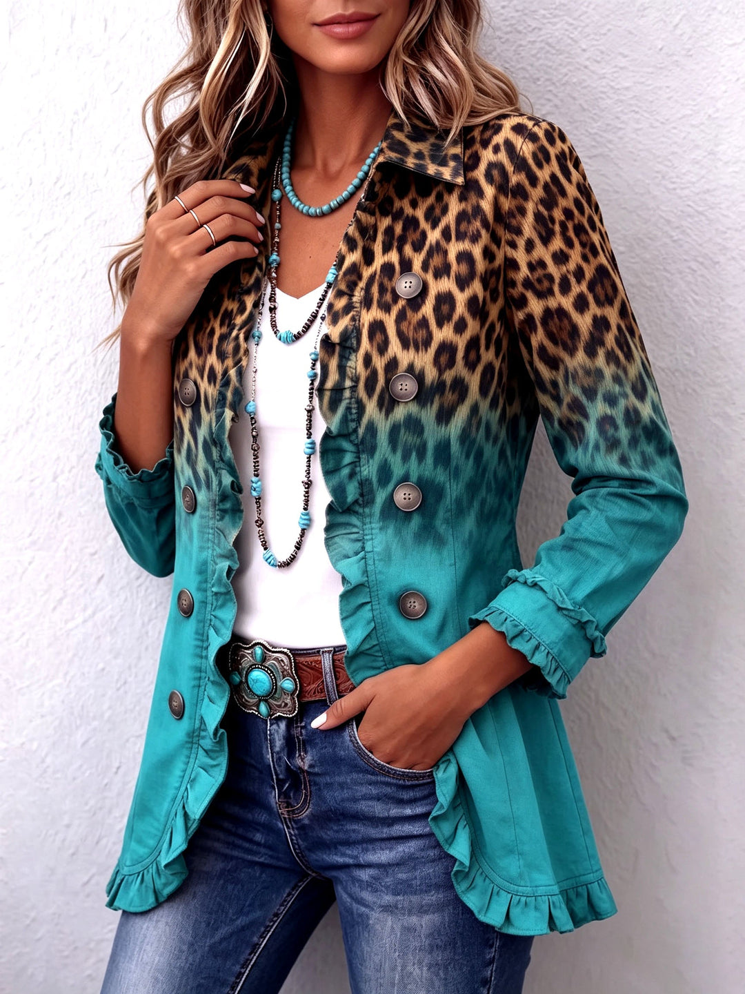 Emma | Rüschenjacke mit Leoparden-Ombré