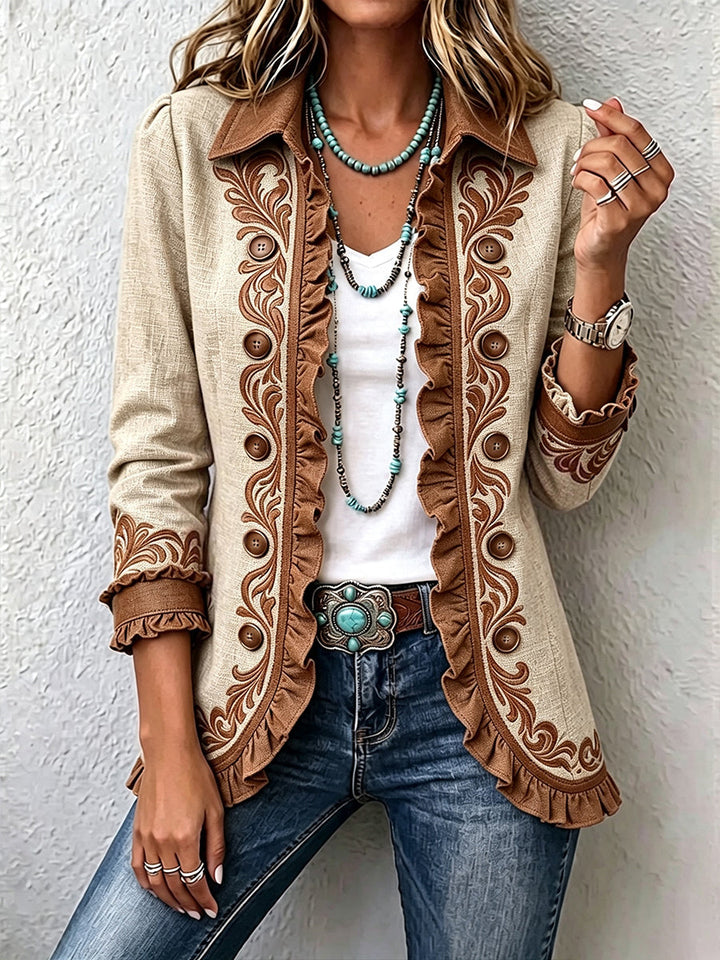 Scarlett | Vintage Boho Rüschenjacke mit Blumenmuster