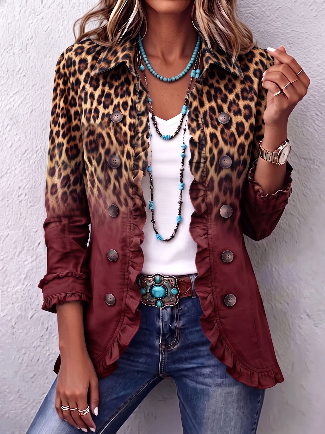 Emma | Rüschenjacke mit Leoparden-Ombré