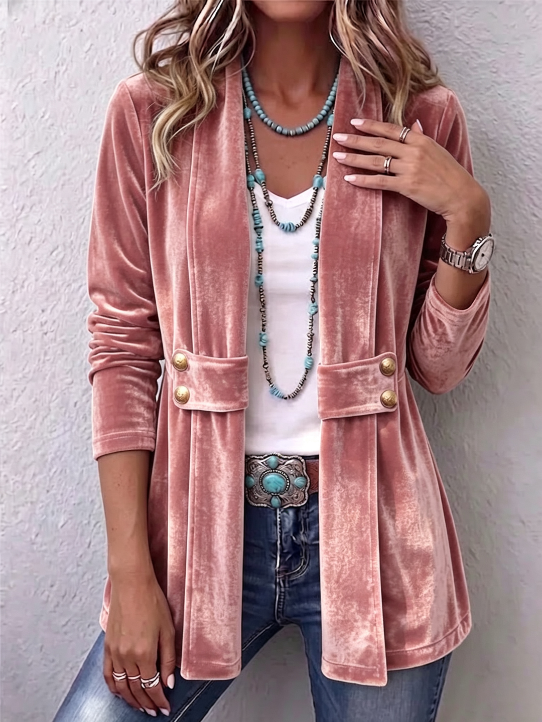 Avery | Vintage Blazer mit Zierknöpfen und offener Front