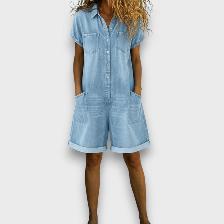 Georgina | Kurzer Baumwoll-Jumpsuit im Jeanslook