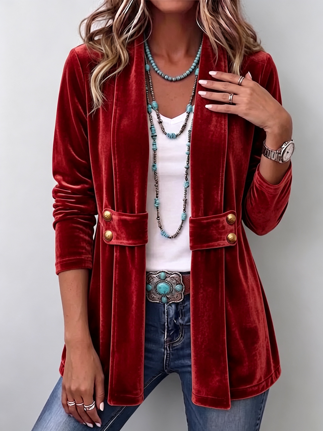 Avery | Vintage Blazer mit Zierknöpfen und offener Front
