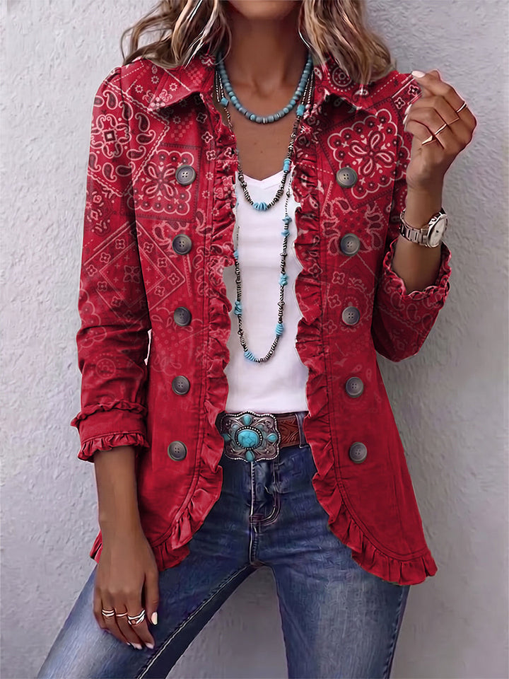 Riley | Boho Rüschenjacke mit Paisley-Ombré-Print