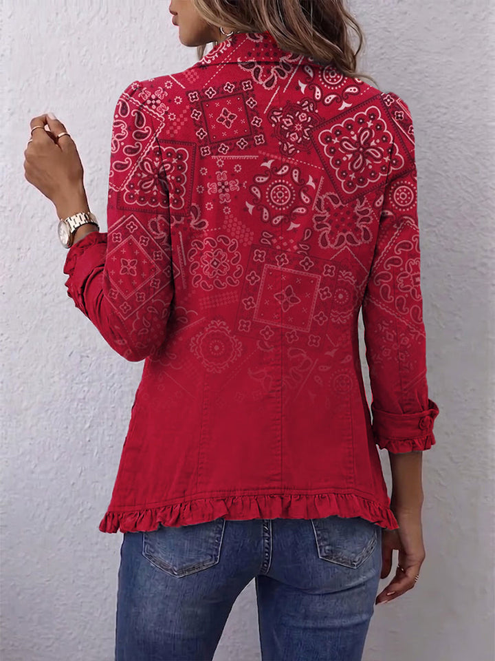 Riley | Boho Rüschenjacke mit Paisley-Ombré-Print