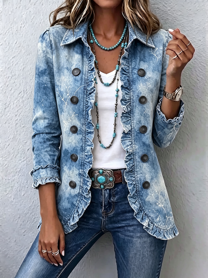 Sofia | Boho Rüschenjacke mit Vintage-Blumenprint im Farbverlauf