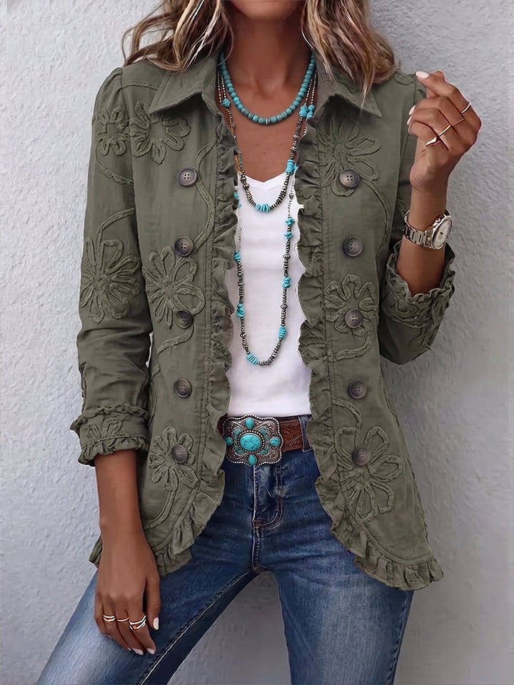 Olivia | Boho-Chic Rüschenjacke mit Blumenstickerei