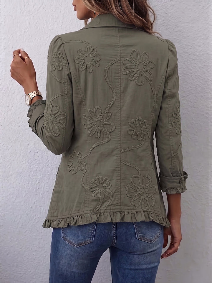 Olivia | Boho-Chic Rüschenjacke mit Blumenstickerei
