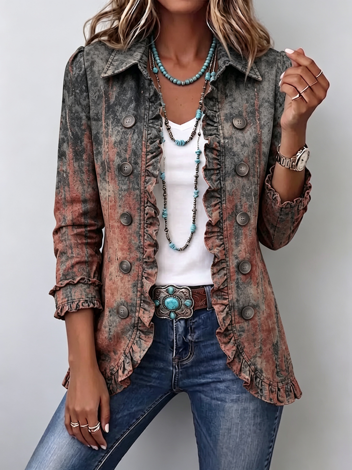 Zoey | Vintage Rüschenjacke mit Farbverlauf-Print