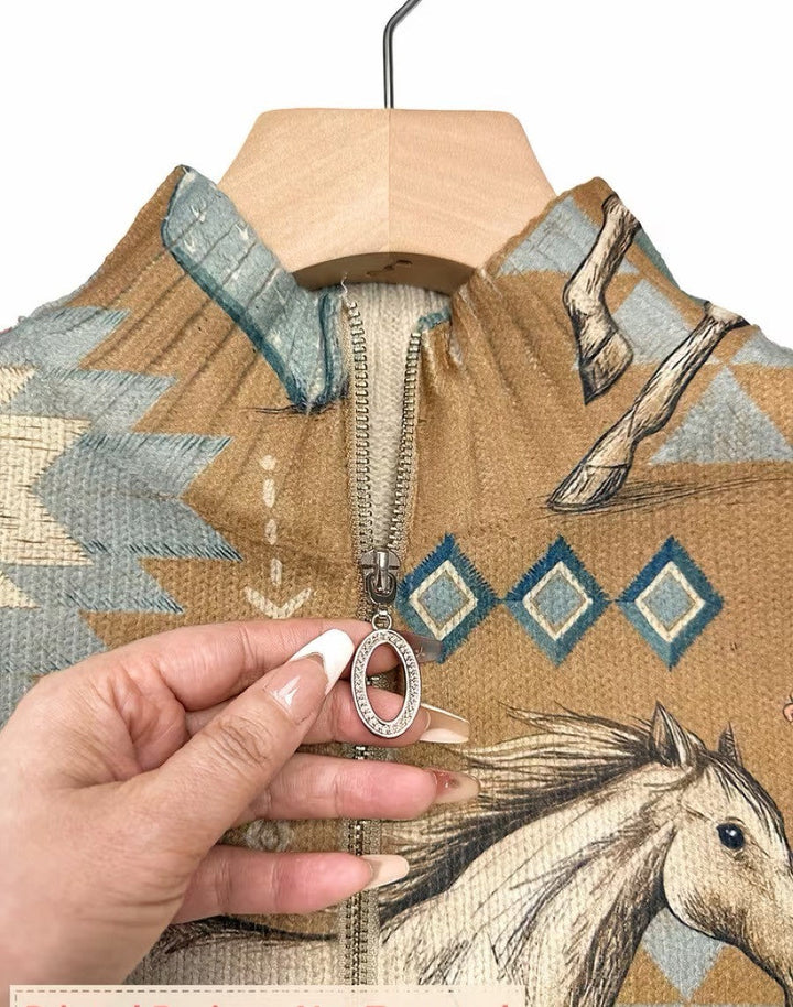 Kaitlyn | Strickjacke mit Kaktus- und Wüstenpferd-Print
