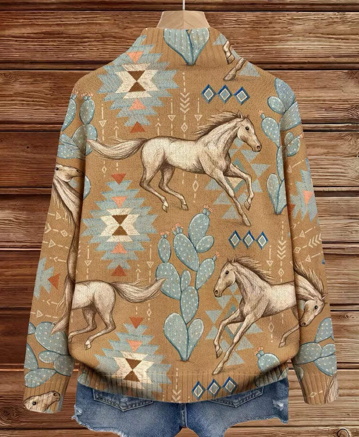 Kaitlyn | Strickjacke mit Kaktus- und Wüstenpferd-Print