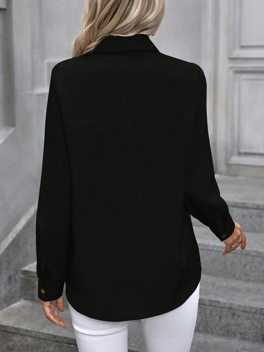 Damen Hemdbluse mit Knopfleiste und langen Ärmeln