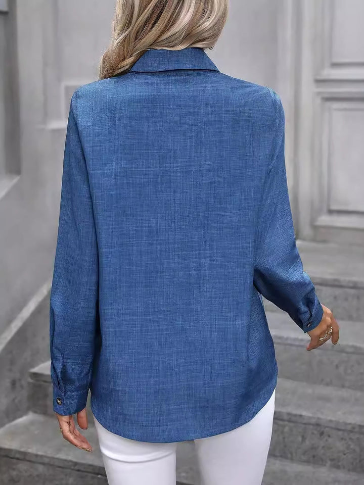 Damen Hemdbluse mit Knopfleiste und langen Ärmeln