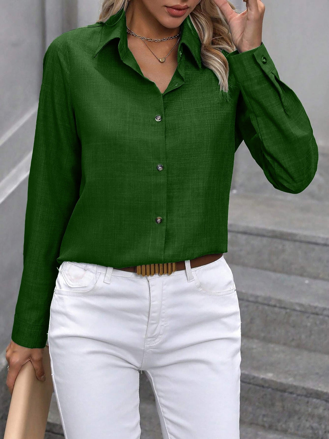 Damen Hemdbluse mit Knopfleiste und langen Ärmeln