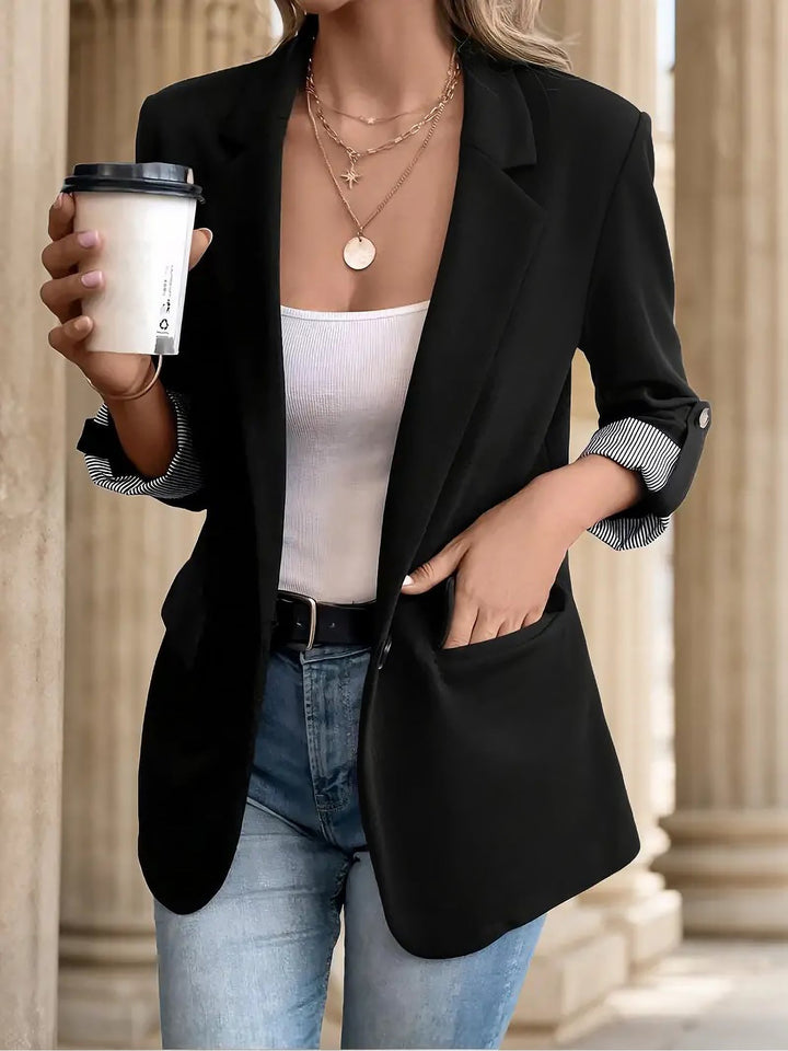Damen leichter Blazer mit Knopfleiste und Reverskragen