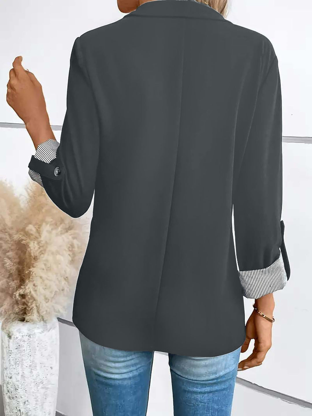 Damen leichter Blazer mit Knopfleiste und Reverskragen