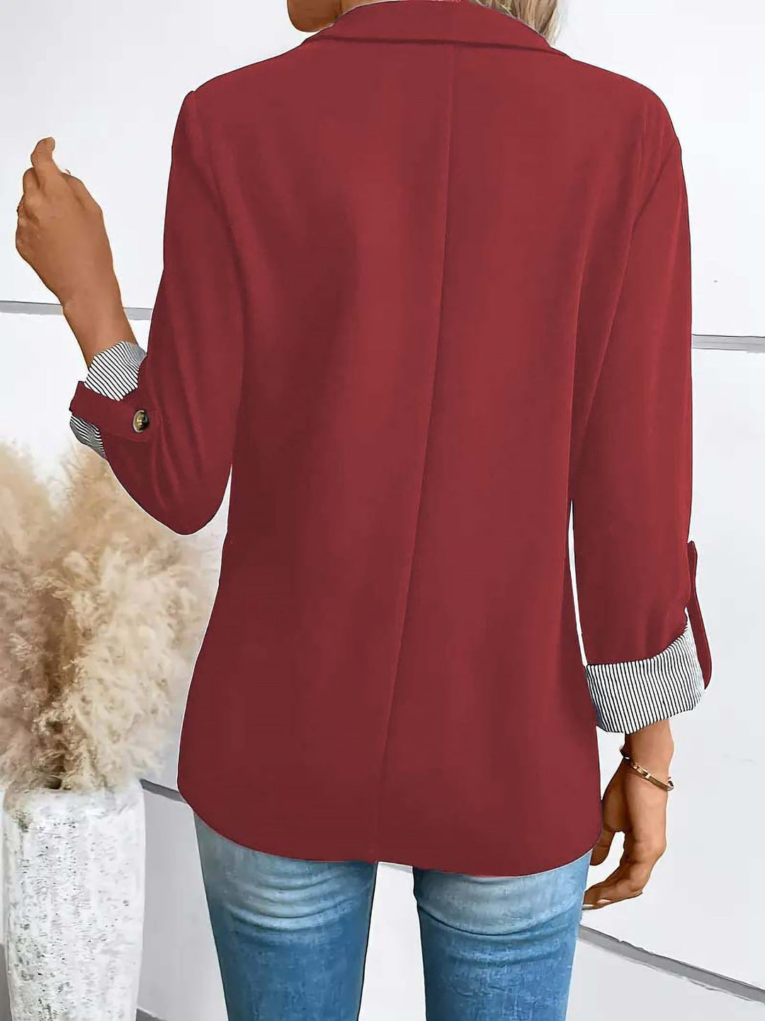Damen leichter Blazer mit Knopfleiste und Reverskragen
