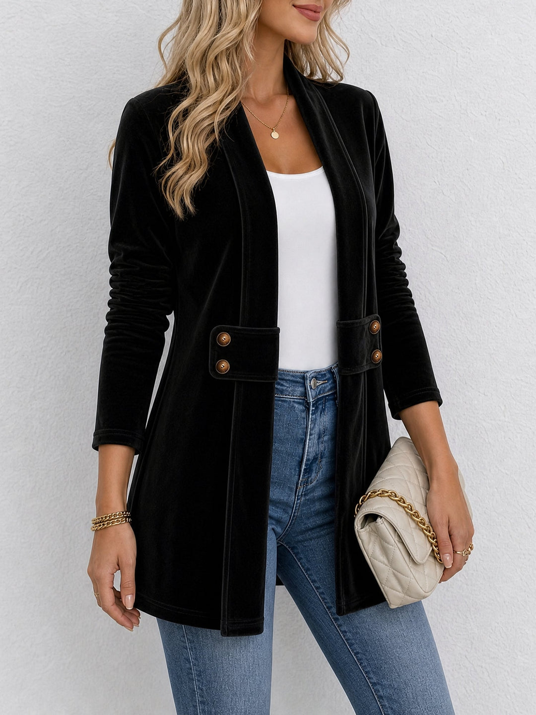 Damen doppelreihige Strickjacke mit Zierknöpfen