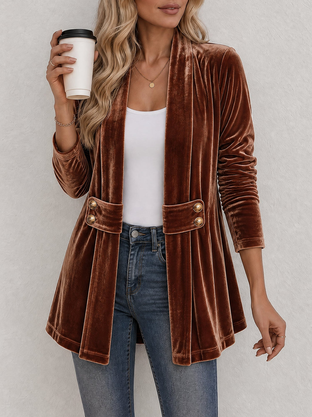Damen doppelreihige Strickjacke mit Zierknöpfen