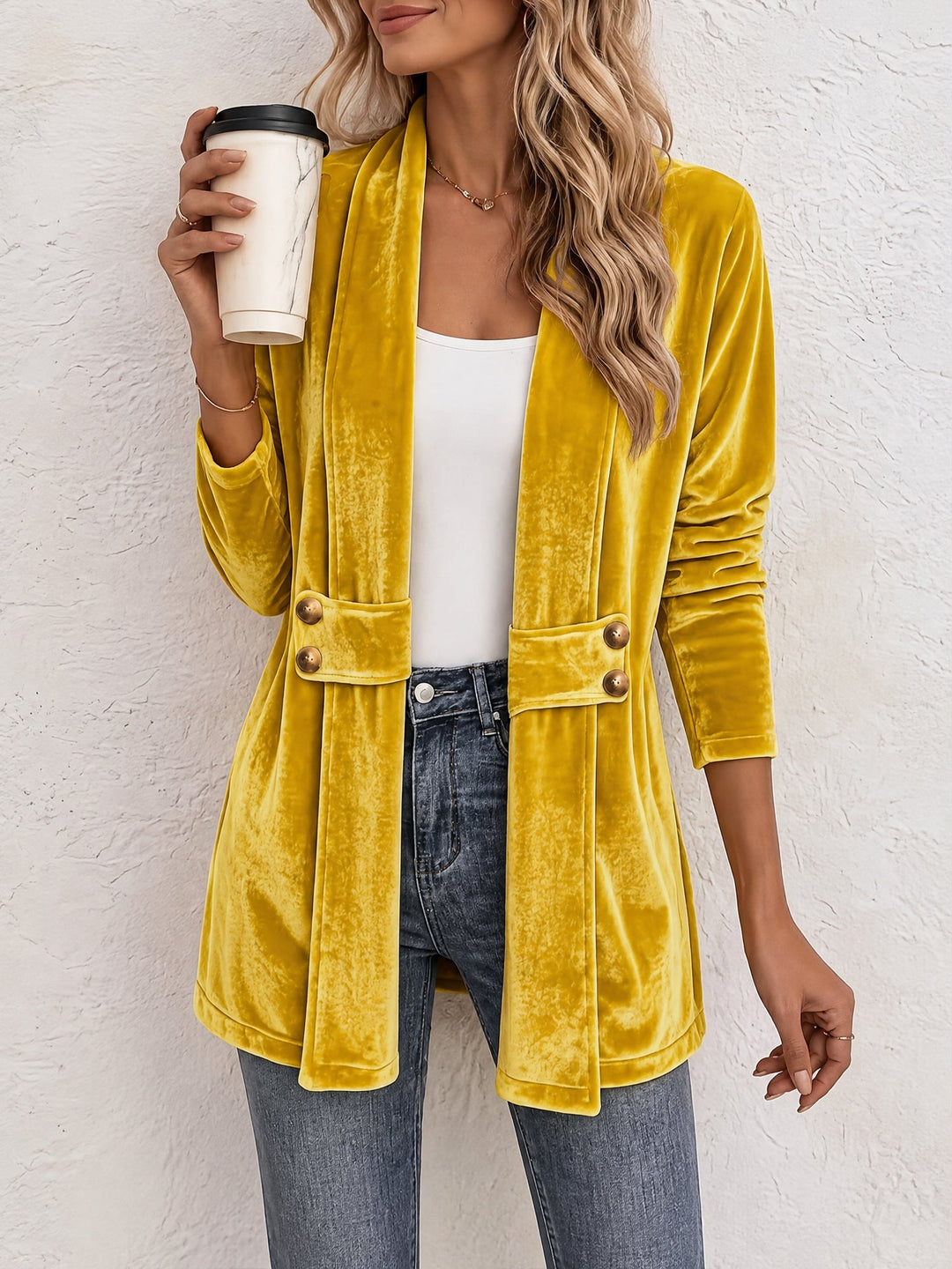 Damen doppelreihige Strickjacke mit Zierknöpfen