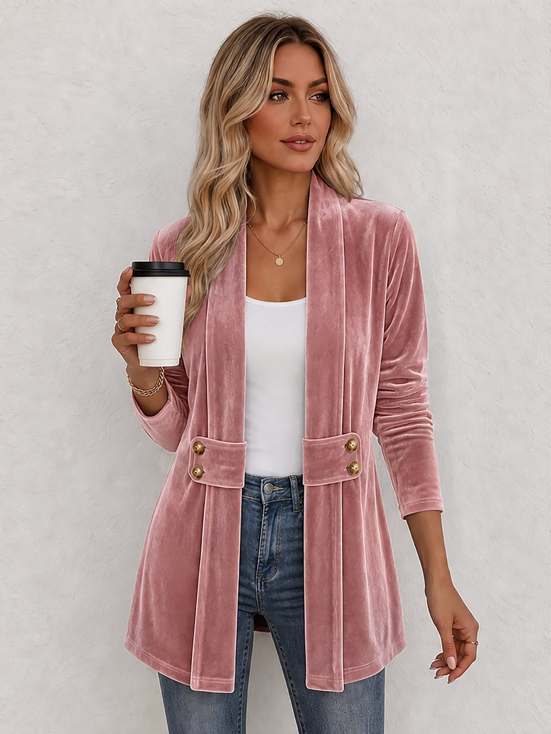 Damen doppelreihige Strickjacke mit Zierknöpfen