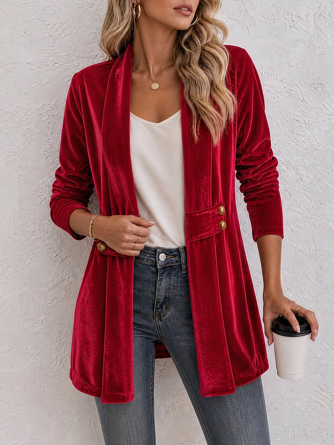 Damen doppelreihige Strickjacke mit Zierknöpfen