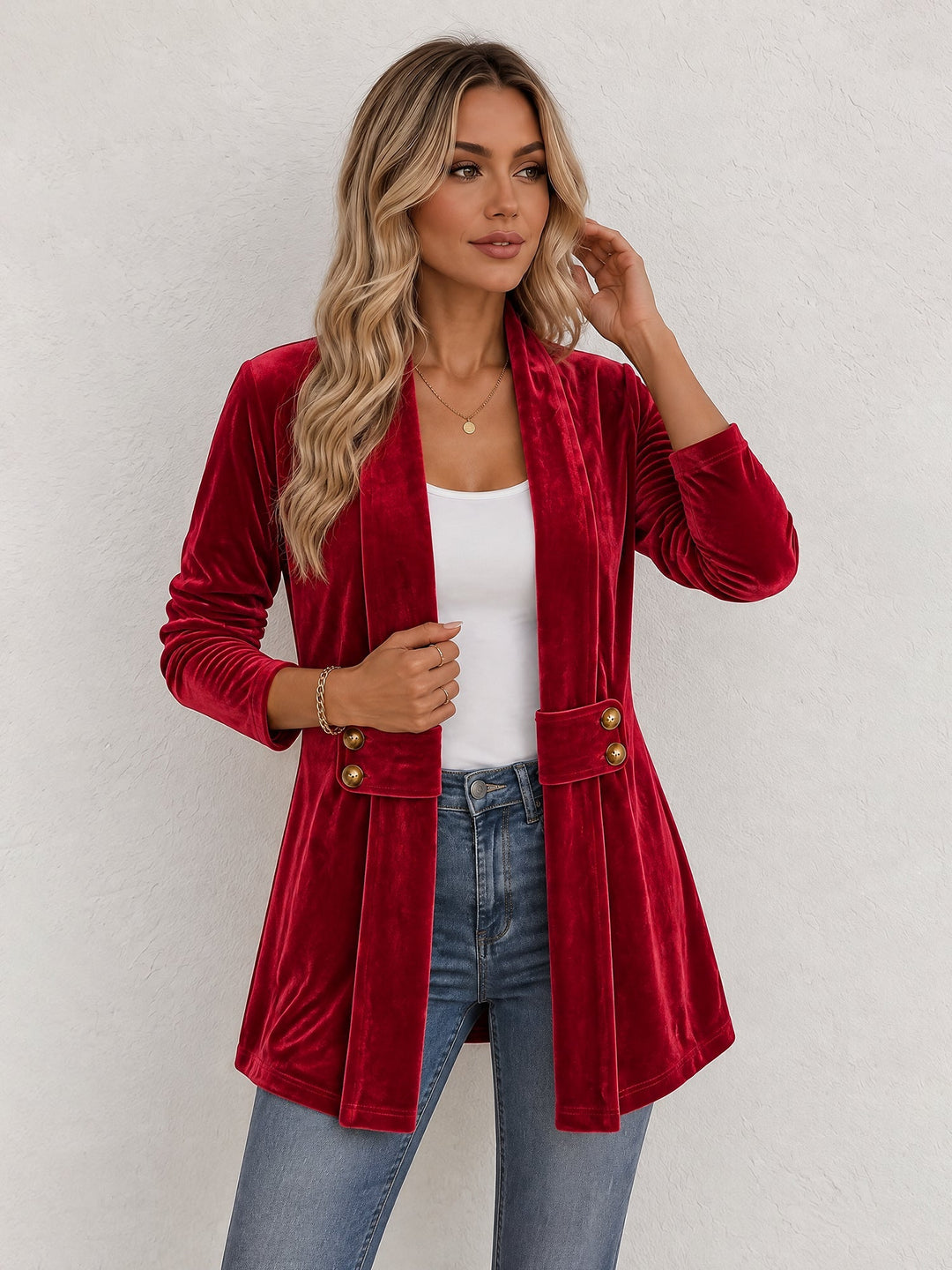 Damen doppelreihige Strickjacke mit Zierknöpfen