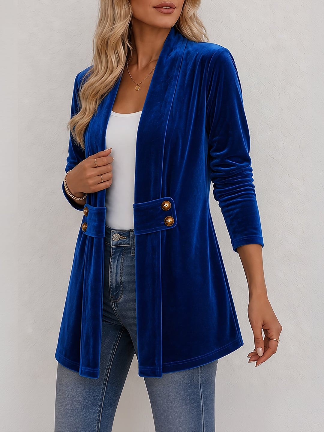 Damen doppelreihige Strickjacke mit Zierknöpfen