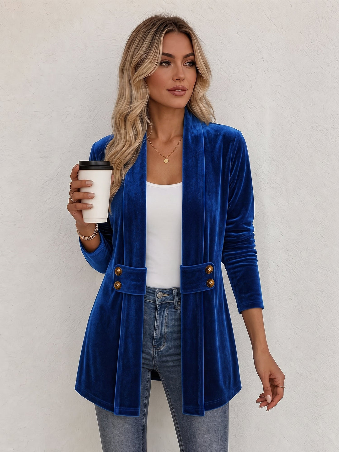 Damen doppelreihige Strickjacke mit Zierknöpfen