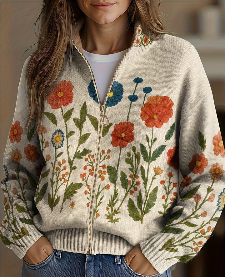 Brianna | Strickjacke mit Wildblumenwiese und Reißverschluss